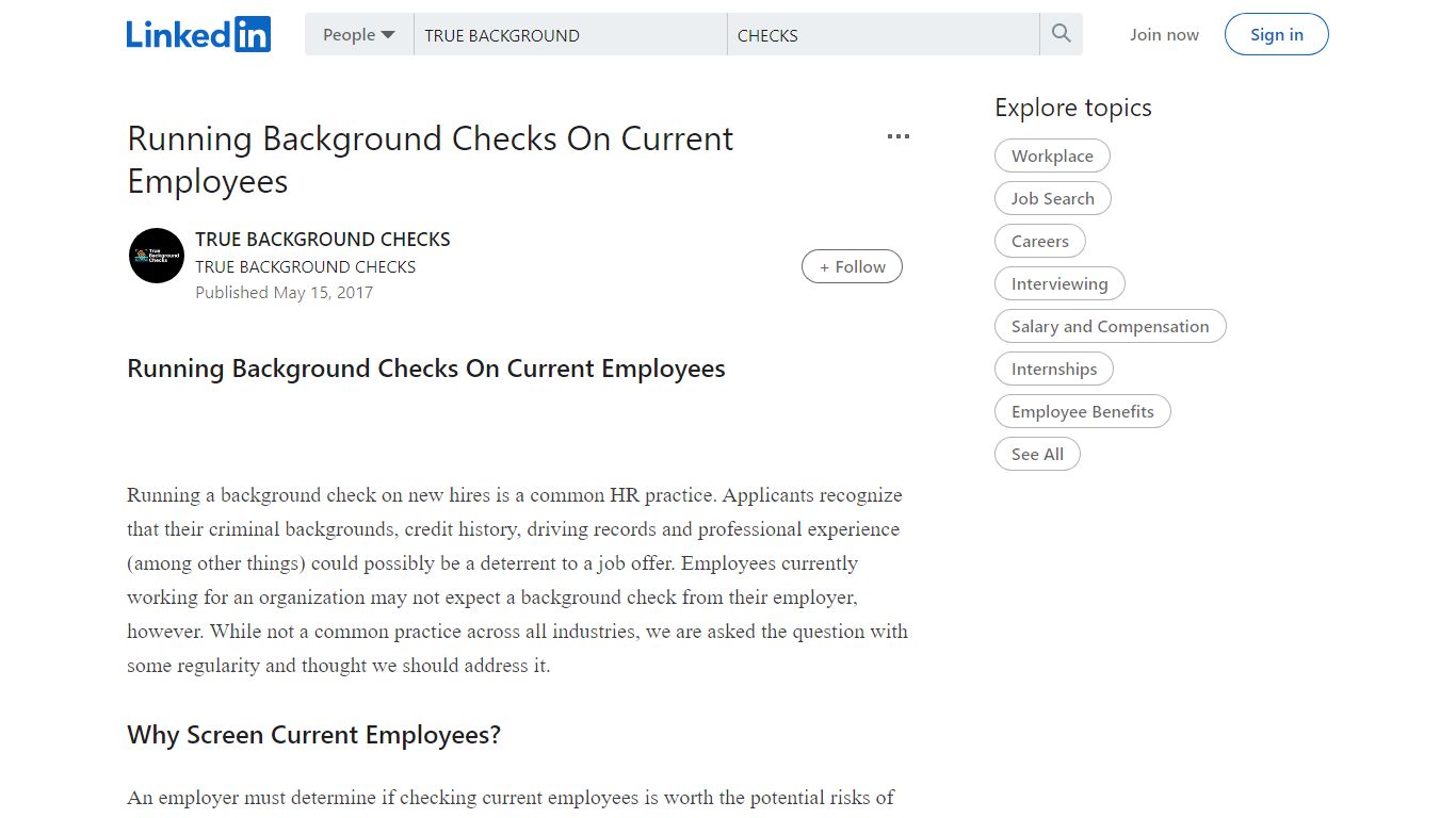 Running Background Checks On Current Employees - LinkedIn